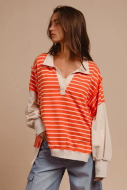 BiBi Stripe Knit Loose Fit Top With Cut Edge Detail 24 BiBi Stripe Knit Loose Fit Top With Cut Edge Detail -Little Loom Store 37451554bc2343e185d76c325ec845fe Max Origin