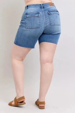 Judy Blue Full Size Mid Rise Bermudas Denim Shorts W/ Back Flap Pockets Plus Size -Little Loom Store 37f72b62 66f4 4dc3 a693 f49295846001 Max Origin