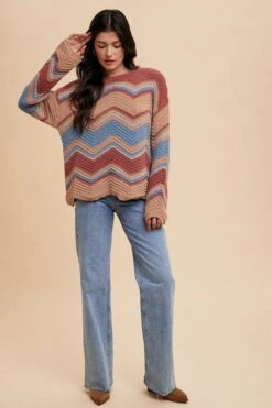 Annie Wear Multi Color Zig-Zag Round Neck Sweater -Little Loom Store 382cb604 e3eb 41e3 8ab3 7ae27938bcf1 Max