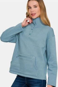 Zenana Turtleneck Half Snap Fleece Sweatshirt -Little Loom Store 3854fe3c 6a37 4179 bb71 9a53edd4a2cf Max