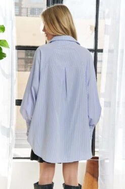 ADORA High-Low Striped Button Down Smocked Lantern Sleeve Shirt -Little Loom Store 38684a78 0f9a 427c a943 1d9edbfaecf0 Max