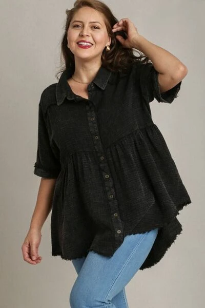 Umgee Full Size Cotton Gauze Button Front Shirt Plus Size 4 Umgee Full Size Cotton Gauze Button Front Shirt Plus Size - Image 2
