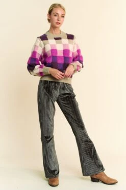 Davi & Dani Checkered Round Neck Long Sleeve Sweater -Little Loom Store 3a0e780b 89b3 46d6 ae02 31c49f8f79df Max