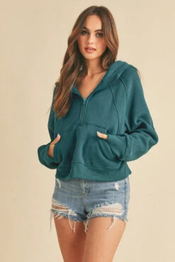 Aemi + Co Half Zip Raglan Sleeve Hoodie With Kangaroo Pocket