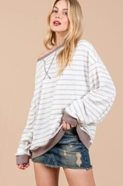 Ces Femme Striped Round Neck Drop Shoulder Sweatshirt -Little Loom Store 3aaf54f1 9e37 4560 bff2 de05c9f5cdf3 Min