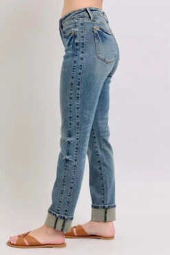 Judy Blue Full Size Mid Rise Vintage Wash Double Roll Cuff Boyfriend Jeans Plus Size -Little Loom Store 3b34bca163784c338bdee07477c907f9 Max Origin