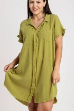 Umgee Full Size Raw Hem Button Down Short Sleeve Gauze Shirt Dress Plus Size -Little Loom Store 3bf2243b 5c90 434e 8d9b e8032d5d7fc3 Min