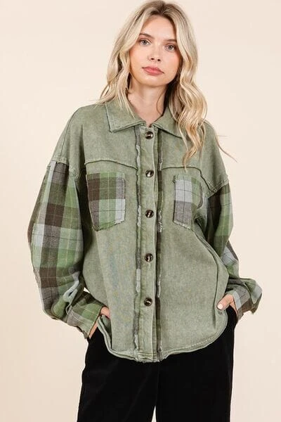 Mittoshop Button Down Contrast Plaid Patchwork Shacket 3 Mittoshop Button Down Contrast Plaid Patchwork Shacket