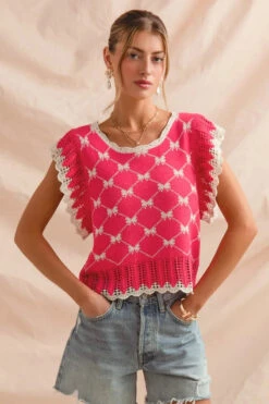 SO ME Bow Ribbon Pattern Sweater Top With Back Key Hole 9 SO ME Bow Ribbon Pattern Sweater Top With Back Key Hole -Little Loom Store 3cb91503 d4e6 4419 8984 2a019bb770d9 Max Origin