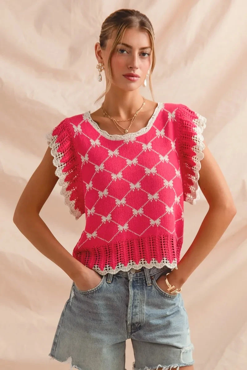 SO ME Bow Ribbon Pattern Sweater Top With Back Key Hole 6 SO ME Bow Ribbon Pattern Sweater Top With Back Key Hole - Image 4