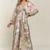 ADORA Printed V-Neck Batwing Sleeve Dress