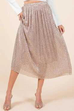 Mittoshop Metallic Glitter Speckle Print Elastic Midi Skirt