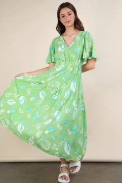 VERY J Printed V-Neck Resort Midi Dress -Little Loom Store 3f7195bea0344122996e20426df30859 Max Origin