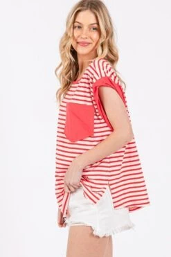 Ces Femme Side Slit Striped Cap Sleeve T-Shirt -Little Loom Store 3ff3bff2 093a 4399 b651 f00fd243796b Min