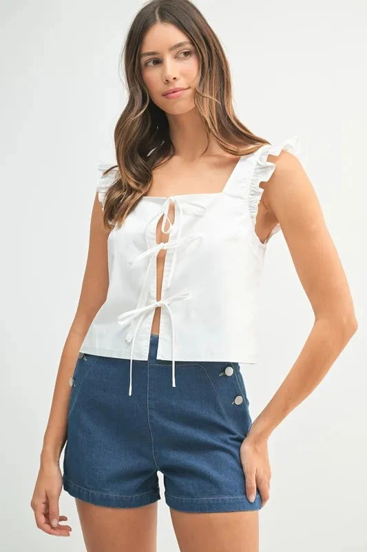 MABLE Poplin Ruffle Strap Front Self Tie Top 3 MABLE Poplin Ruffle Strap Front Self Tie Top