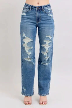 Judy Blue Full Size High Waist Heavy Destroy Straight Jeans Plus Size