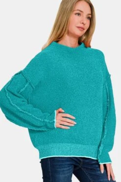 Zenana Exposed Seam Mock Neck Long Sleeve Sweater -Little Loom Store 41b11034 c81e 4f19 93dd 458eef15f3ef Max