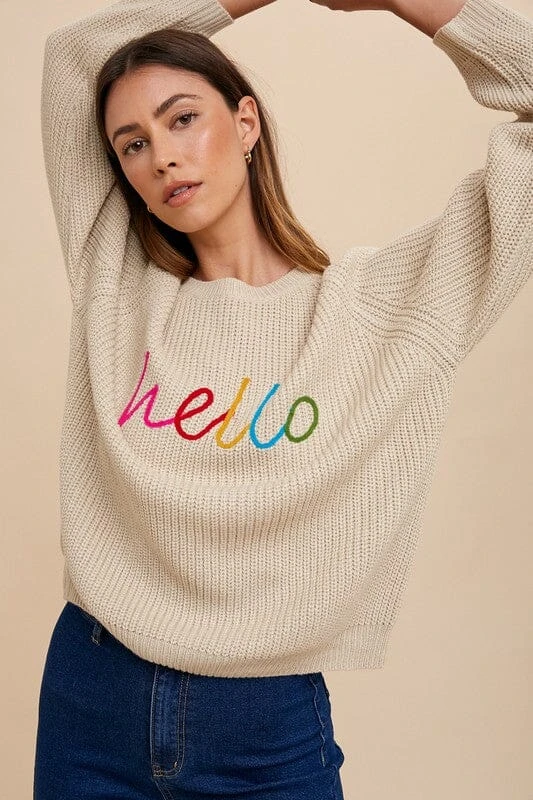 Annie Wear HELLO Embroidered Raglan Sleeve Sweater 3 Annie Wear HELLO Embroidered Raglan Sleeve Sweater