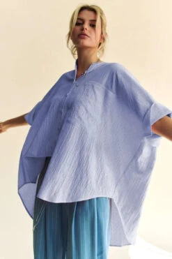 Davi & Dani Rhinestone Pleat Back Short Sleeve Loose Fit Shirt -Little Loom Store 4213f005683c4854958d11793e421b91 Max Origin