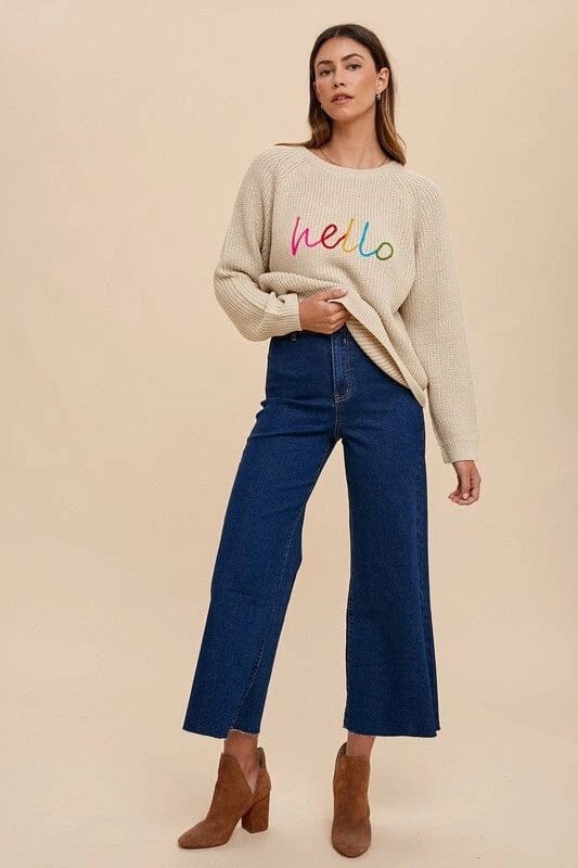 Annie Wear HELLO Embroidered Raglan Sleeve Sweater 7 Annie Wear HELLO Embroidered Raglan Sleeve Sweater - Image 5