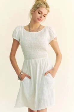 Davi & Dani Crossed Back Short Sleeve Dress With Pockets -Little Loom Store 435e523d9cdd4aaca3b8aaf77a67ac4a Max Origin