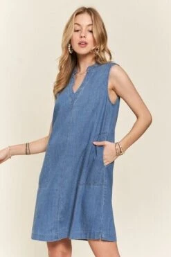 ADORA Notched Sleeveless Denim Dress With Pockets -Little Loom Store 441cc590 998e 490c 8a51 65c1b2b1da69 Min