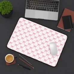 Coquette Bow Desk Mat - Hot Pink & Dot Design For Home Office Decor -Little Loom Store 4447671208638177990 2048