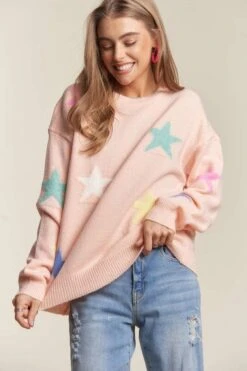 ADORA Stars Pattern Round Neck Drop Shoulder Sweater -Little Loom Store 4555dbe4 f336 4e92 94c2 809a7704b80a Max