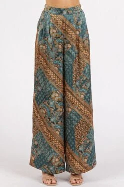 Mittoshop Paisley Patchwork Print Satin Wide Leg Pants