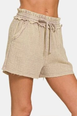 Zenana Washed Frayed Hem Drawstring Shorts -Little Loom Store 46c36b15 15aa 4425 a49d 8df819b508e9 Max