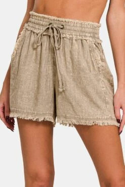 Zenana Washed Linen Frayed Hem Drawstring Shorts -Little Loom Store 4781ff1b 5152 43c6 ad81 48ae55cfc85a Max