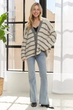 ADORA Horizontally Striped Button Up Cardigan -Little Loom Store 478bc35a8cd34f179d40252ee1a4844b Max Origin