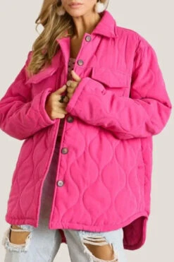 ADORA Full Size Quilted Button Down Jacket With Pockets Plus Size