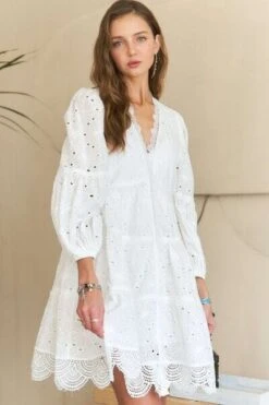 ADORA Lace Detail Tiered Eyelet V-Neck Babydoll Dress -Little Loom Store 48bf083f ce73 443b b026 6e5e9a442f98 Min