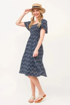 Lime 'N' Chili Smocked Floral Print Flutter Sleeve Midi Dress -Little Loom Store 48e9c401ad3c47e2aa622e70125cf36c Max Origin