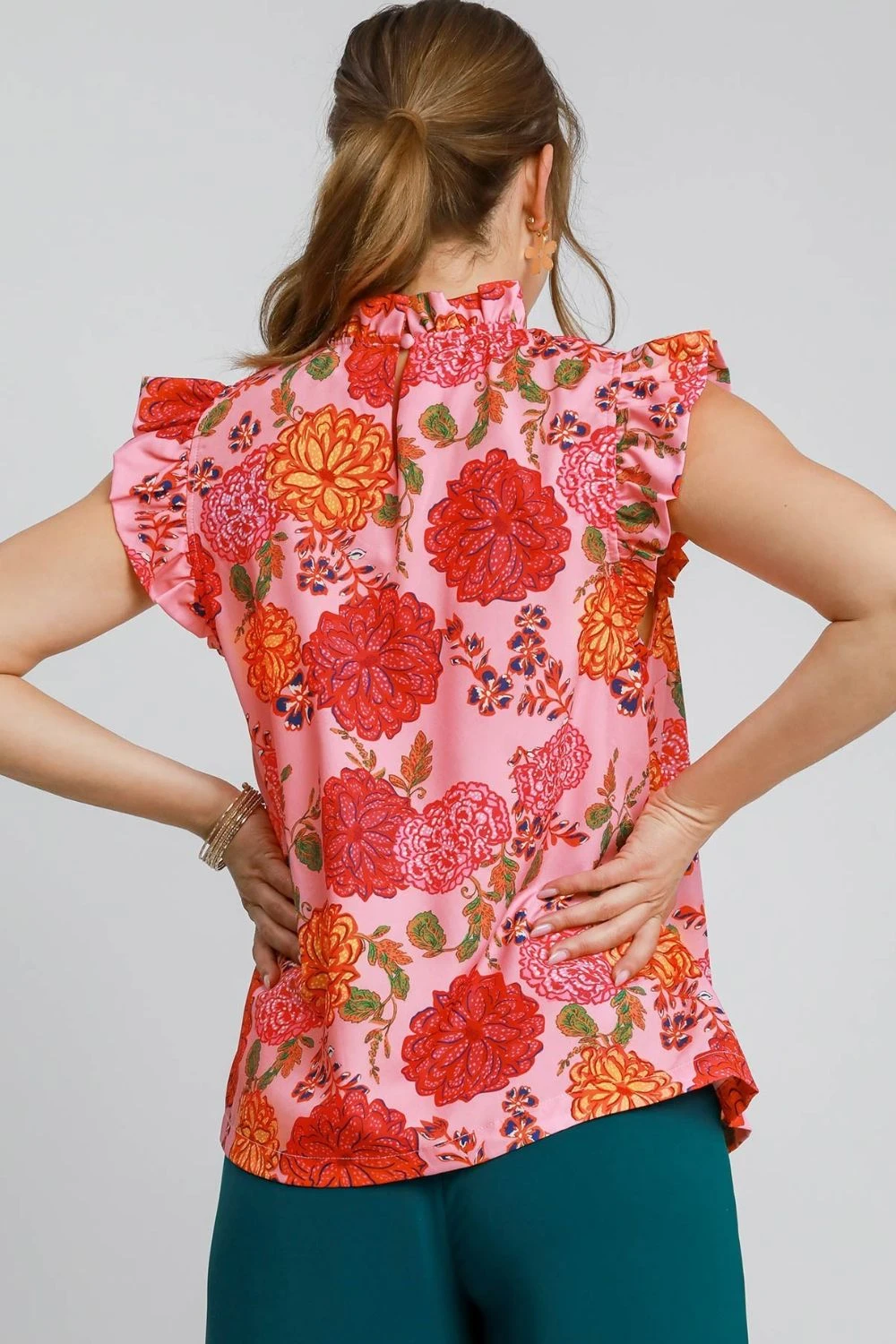 Umgee Full Size Floral Print Ruffled Cap Sleeve Blouse Plus Size 5 Umgee Full Size Floral Print Ruffled Cap Sleeve Blouse Plus Size - Image 3