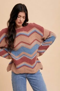 Annie Wear Multi Color Zig-Zag Round Neck Sweater -Little Loom Store 49875cb4 6b7d 49b8 b6bb 053124468774 Max