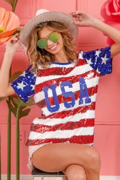 BiBi American Flag Theme USA Lettering Sequin Top -Little Loom Store 4a84c0bd28b741a98e98f7fe8bf2759e Max Origin