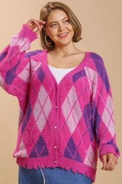 Umgee Full Size Argyle Pattern V-Neck Button Front Cardigan Plus Size -Little Loom Store 4b0eb680 3a14 466d 9952 fe5a8b2c67ee Min