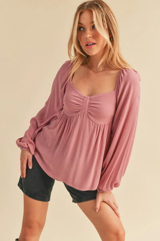 Aemi + Co Ruched Sweetheart Neck Balloon Sleeve Blouse 4 Aemi + Co Ruched Sweetheart Neck Balloon Sleeve Blouse - Image 2
