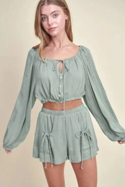 MABLE Gauze Long Sleeve Button Crop Top And Short Set -Little Loom Store 4be0230edbe24eb2a6c5146487bfa7c9 Max Origin