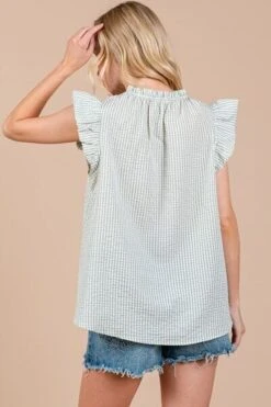 Ces Femme Plaid Notched Ruffled Cap Sleeve Blouse -Little Loom Store 4ce7ff4a c2f6 4959 a944 fceade77817c Min
