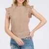 Ces Femme Texture Mock Neck Ruffle Cap Sleeve Blouse -Little Loom Store 4d290064 ca6f 4272 a48d 036223bc0f1b Min