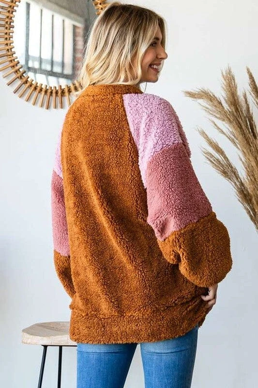 Culture Code Color Block Faux Fur Raglan Sleeve Sweatshirt 4 Culture Code Color Block Faux Fur Raglan Sleeve Sweatshirt - Image 2