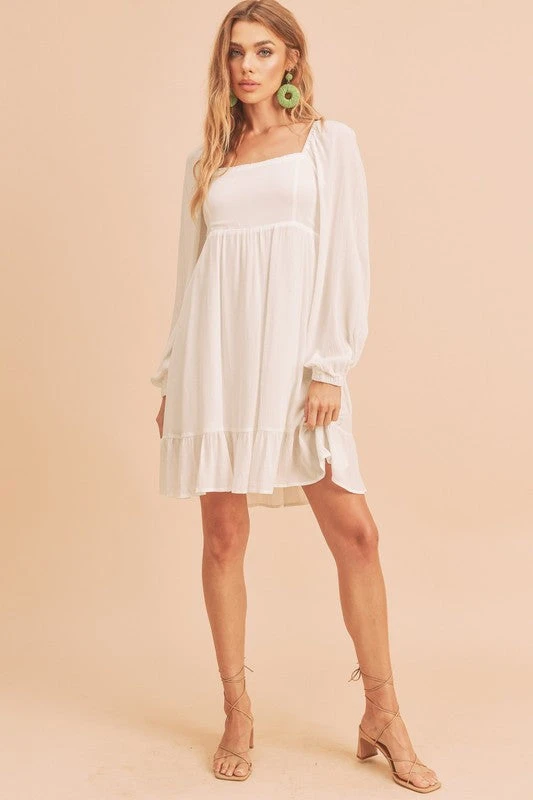 Aemi + Co Ruffled Hem Square Neck Balloon Sleeve Mini Dress 5 Aemi + Co Ruffled Hem Square Neck Balloon Sleeve Mini Dress - Image 3