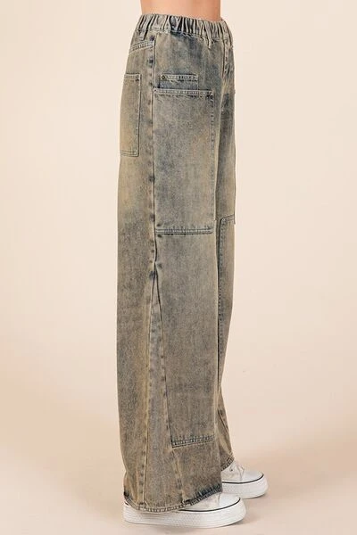 Mittoshop Washed Wide Leg Jeans With Pockets 5 Mittoshop Washed Wide Leg Jeans With Pockets - Image 3