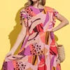 And The Why Printed Double Ruffles Sleeve Dress