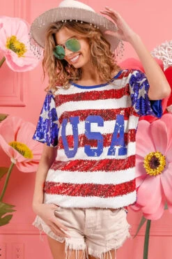 BiBi American Flag Theme USA Lettering Sequin Top -Little Loom Store 51f9797c4cbe4b388132fb7dcb8c4d0a Max Origin