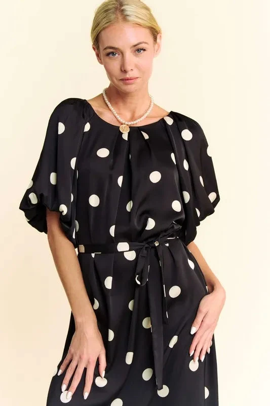 Davi & Dani Polka Dot Puff Sleeves Waist Tie Midi Dress 9 Davi & Dani Polka Dot Puff Sleeves Waist Tie Midi Dress - Image 7