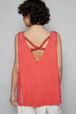 POL Lace Detail Studded Crisscross Back V-Neck Sleeveless Top -Little Loom Store 5348c9c9 7cc3 4bdc 93dc 22c7fc217dbb Max